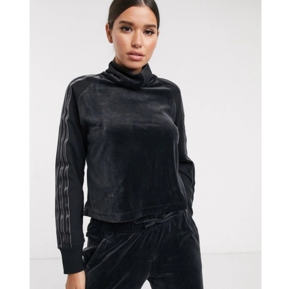 adidas Sweaters - Adidas Sport ID Velour Funnel Neck Charcoal long sleeve cropped pullover 2XL